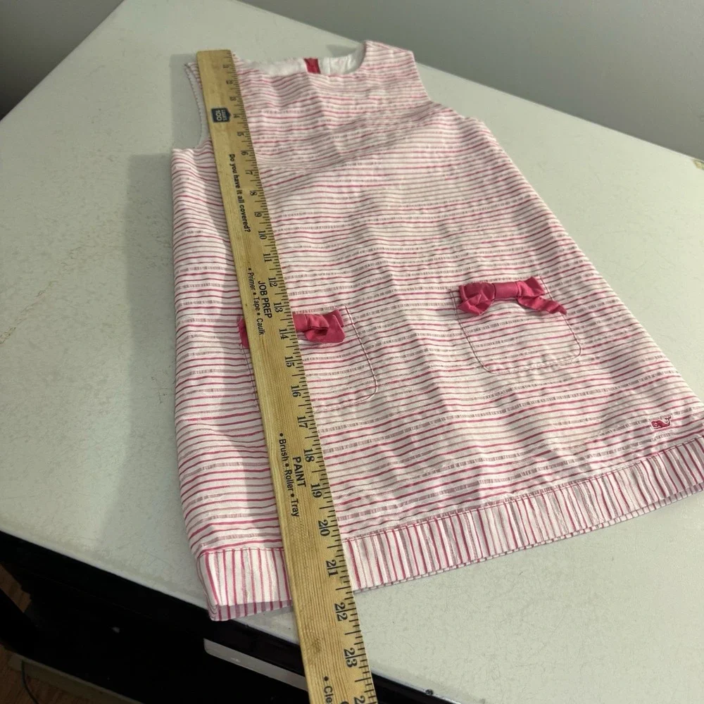 Vineyard Vines Girls Whale Logo Striped Shift Dress Sz 5 White And Pink Bows